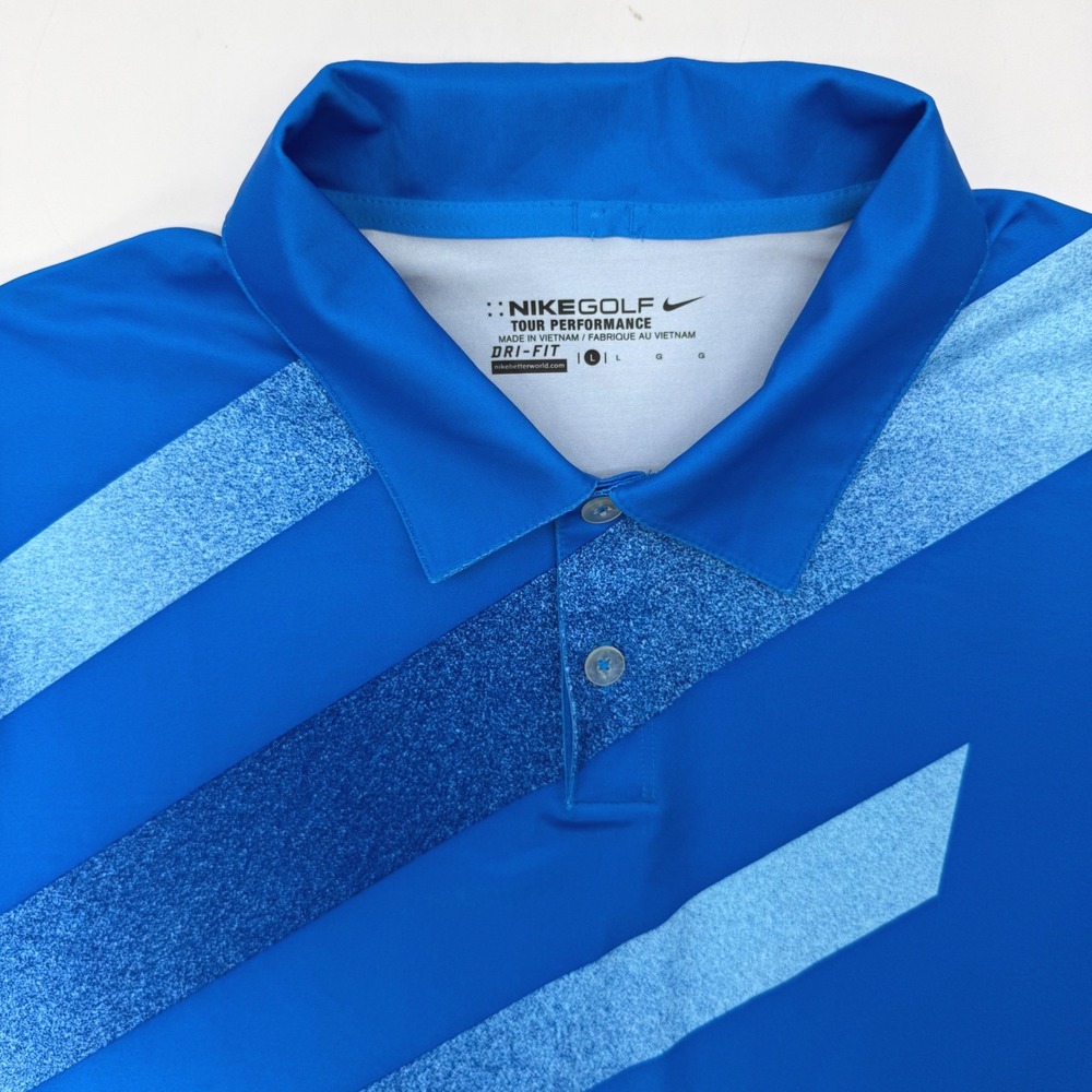 Nike Golf Polo Men Large Blue Air Force AF Logo Dri-FIT Striped 517900-406
